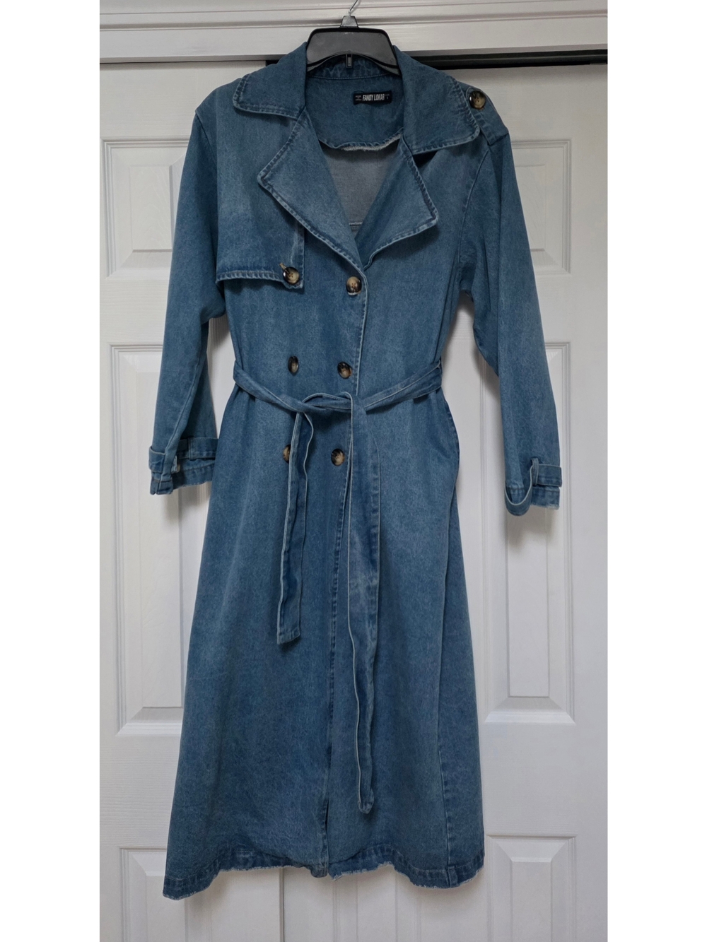 Denim Double Breasted 3/4 Length Trench Coat
